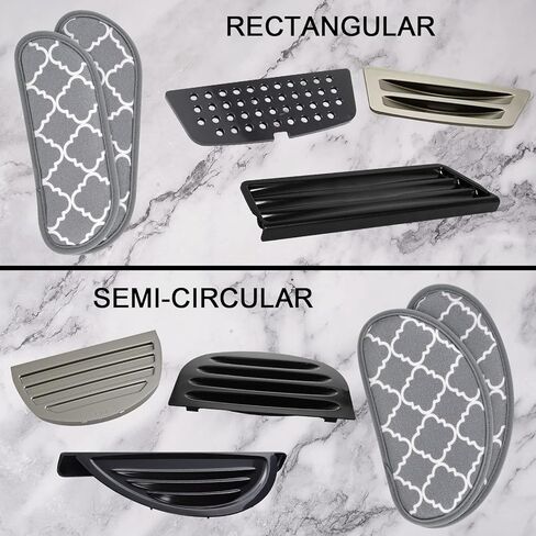 FETTORLER ثلاجة المياه بالتنقيط، حصيرة شبه دائرية مقاومة للرذاذ من أجل Ge، Whirlpool، Samsung Fridge Ice & Water Dispenser Pan، 2 أحجام مختلفة منقوشة (7.4 × 3.9 بوصة + 8.2 × 3.7 بوصة) in Kuwait