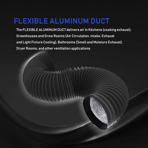 Dryer Vent Hose Flexible PVC Aluminum Foil Ducting Dryer Vent Hose for HVAC Ventilation with 2 Clamps (4in 5ft Silver) in Kuwait