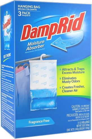 DampRid Hanging Bag Absorber for Closets, 3 Pack, 16 oz. Each, Fragrance Free Traps Excess Moisture for Fresher, Cleaner Air in Kuwait