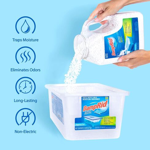 DampRid - Fragrance Free Mega Moisture Absorber Refill Container (7.5 lb.); Traps Moisture in Basements & Large Areas for Fresher, Cleaner Air in Kuwait