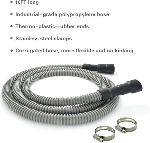 Universal Dishwasher Drain Hose - 6 Ft Discharge Hose - Corrugated and Flexible Dishwasher Hose Drain Replacement with Clamp in Kuwait