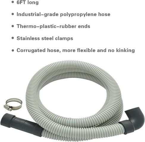 Universal Dishwasher Drain Hose - 6 Ft Discharge Hose - Corrugated and Flexible Dishwasher Hose Drain Replacement with Clamp in Kuwait