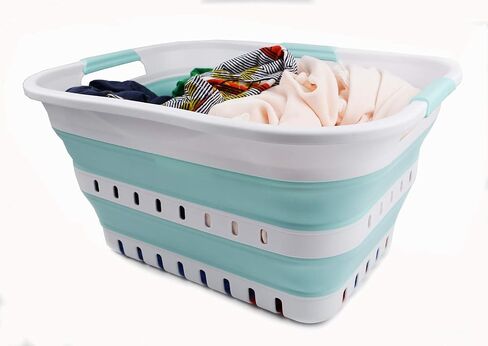 SAMMART 30L (8 Gallon) Collapsible 3 Handled Plastic Laundry Basket - Foldable Pop Up Storage Container/Organizer - Space Saving Hamper/Basket (Grey/Black) in Kuwait