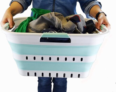 SAMMART 30L (8 Gallon) Collapsible 3 Handled Plastic Laundry Basket - Foldable Pop Up Storage Container/Organizer - Space Saving Hamper/Basket (Grey/Black) in Kuwait