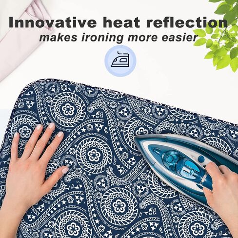 غطاء ووسادة لوح الكي BNDX مقاس 15 × 54 بطانة سميكة 4 طبقات مع 2 بوصة مرنة ومقاومة للبقع وحارقة متينة، 2 إبزيم نقر للمكواة الناعمة/سهلة التركيب، ضربات فرشاة زرقاء in Kuwait
