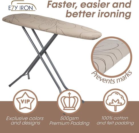 غطاء ووسادة لطاولة الكي من Ezy Iron مقاس 15 × 54 بوصة، وبطانة سميكة للغاية، تناسب الألواح القياسية بالحجم الكامل والكبير مقاس 18 × 49 بوصة، وأغطية حديد مبطنة شديدة التحمل بحواف مرنة (فضي) in Kuwait