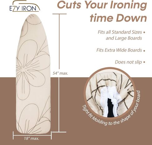 غطاء ووسادة لطاولة الكي من Ezy Iron مقاس 15 × 54 بوصة، وبطانة سميكة للغاية، تناسب الألواح القياسية بالحجم الكامل والكبير مقاس 18 × 49 بوصة، وأغطية حديد مبطنة شديدة التحمل بحواف مرنة (فضي) in Kuwait