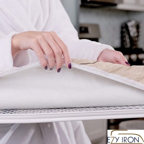 غطاء ووسادة لطاولة الكي من Ezy Iron مقاس 15 × 54 بوصة، وبطانة سميكة للغاية، تناسب الألواح القياسية بالحجم الكامل والكبير مقاس 18 × 49 بوصة، وأغطية حديد مبطنة شديدة التحمل بحواف مرنة (فضي) in Kuwait