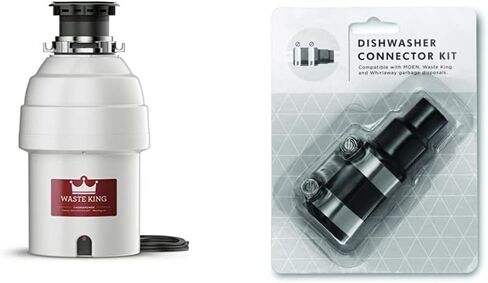 Waste King Legend Series 1 HP Continuous Feed Garbage Disposal with Power Cord - (L-8000) & Garbage Disposal Dishwasher Connector Kit - 1023 in Kuwait
