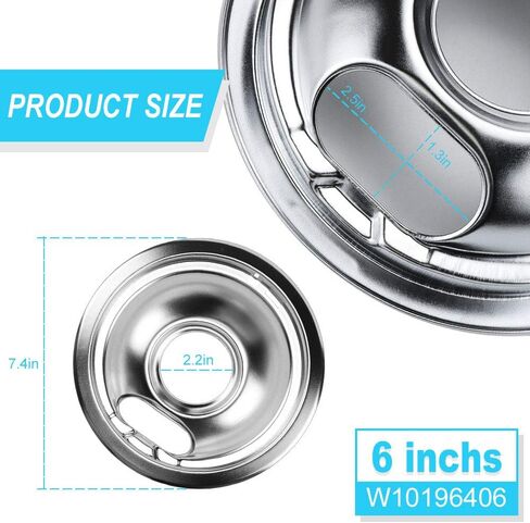 Cenipar W10196405 Range 8 inch drip bowl &W10196406 Range 6 inch drip bowl(3 Pack) chrome plated for Electric Surface Burner in Saudi Arabia