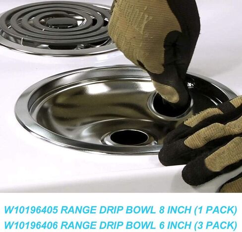 Cenipar W10196405 Range 8 inch drip bowl &W10196406 Range 6 inch drip bowl(3 Pack) chrome plated for Electric Surface Burner in Saudi Arabia