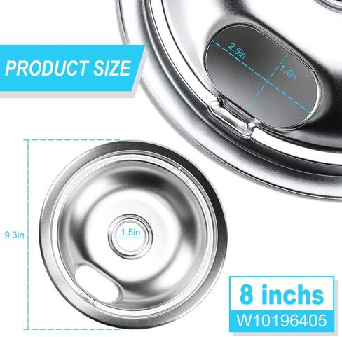 Cenipar W10196405 Range 8 inch drip bowl &W10196406 Range 6 inch drip bowl(3 Pack) chrome plated for Electric Surface Burner in Saudi Arabia