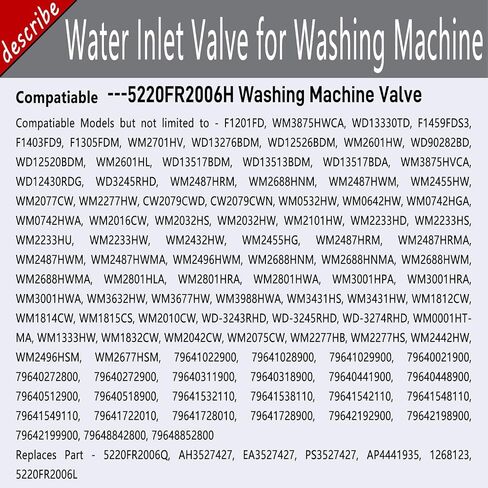 5220FR2075L 5220FR2006H Washing Machine Valve GENUINE Set for LG Water Inlet Valve Replace 5220FR2006L 5220FR2006Q AP4441935 AP5986564 5221ER1003A 5221ER1003C 5221ER1003D 5221ER1003F in Saudi Arabia