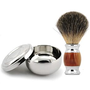 Grandslam Shaving Brush Set Pure Badger Hair Shaving Brush with Solid Wood Handle and Wooden Shaving Soap Bowl for Men Easy to Lather Fits Wet Shaving…
