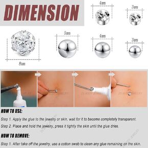 ZS 21Pcs Fake Belly Button Rings 8mm 10mm CZ with Eyelash Glue, Fake Eyebrow Rings Nose Lip Labret Studs Replacement Ball, Non-Piercing Body Jewelry Fake Skin Piercing in Saudi Arabia