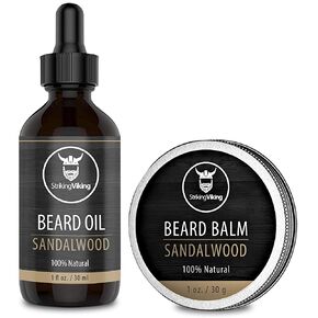 Striking Viking Beard Oil and Balm - Men's Beard Grooming Kit with All-Natural Beard Oil and Leave in Beard Balm Conditioner - Enriched with Argan and Jojoba Oil, Sandalwood