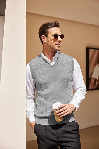 COOFANDY Sweater Vest for Men Sleeveless V Neck Slim Fit Knit Pullover Sweater Vests Casual Knitwear in Saudi Arabia
