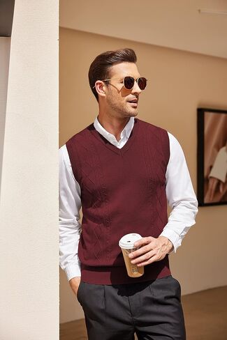 COOFANDY Sweater Vest for Men Sleeveless V Neck Slim Fit Knit Pullover Sweater Vests Casual Knitwear in Saudi Arabia