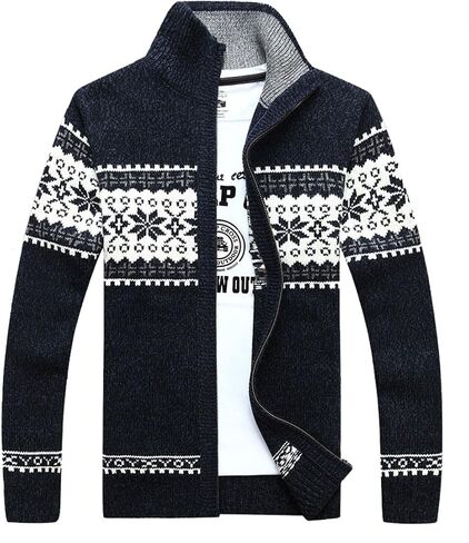 Kedera Men's Winter Knitted Flower Pattern Zip Up Cardigan Sweater in Saudi Arabia