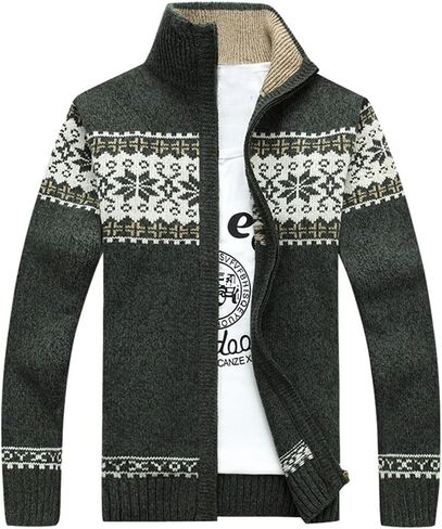 Kedera Men's Winter Knitted Flower Pattern Zip Up Cardigan Sweater in Saudi Arabia