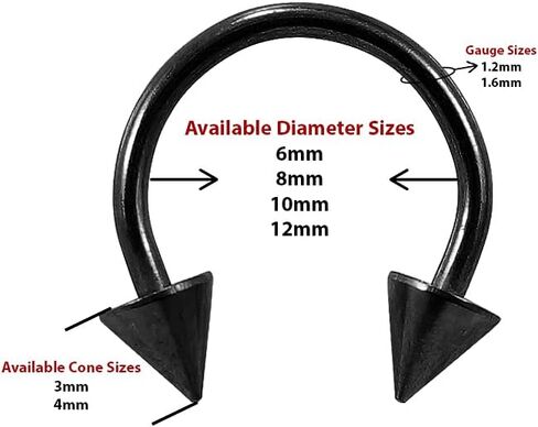 Horseshoe Barbell- Septum Ring/Eyebrow Ring/Cartilage Earring- Black Anodized Surgical Steel Circular Barbell- 14G - 8mm Diameter Septum Ring with 4mm Cone in Saudi Arabia