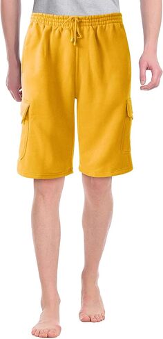 Mens Cargo Sweat Shorts Elastic Drawstring Casual Loose Fit Fleece in Kuwait
