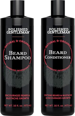 Polished Gentleman Beard Wash and Conditioner Set - Softens and Strengthens - Beard Shampoo with Growth Oil - Moisturizer & Beard Thickener - Tea Tree Unscented - Paraben-Free & Sulfate-Free (4oz) in Saudi Arabia