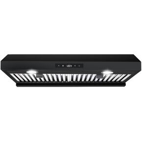 SNDOAS Range Hood 30 بوصة تحت الخزانة، غطاء المطبخ الأسود مع 600 CFM، الفولاذ المقاوم للصدأ فوق أغطية تنفيس الموقد، غطاء مطبخ مجاري مع لوحة تحكم تعمل باللمس، 3 مروحة عادم تنفيس السرعة، محركات مزدوجة in Kuwait