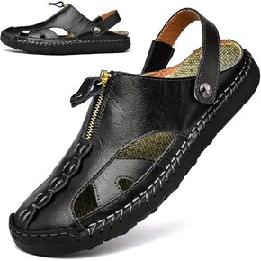 Mens Sandals Leather Closed Toe Outdoor Summer Anti-Slip Beach Sandals