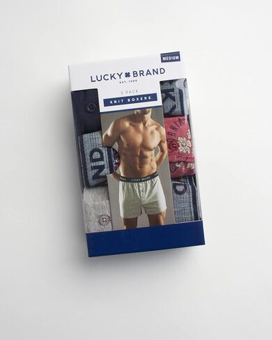 شورت بوكسر رجالي من Lucky Brand - 3 قطع من الملابس الداخلية القطنية فائقة النعومة والمريحة للرجال مع زر، درزة داخلية 4 بوصات in Kuwait