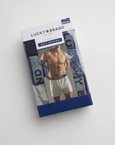 شورت بوكسر رجالي من Lucky Brand - 3 قطع من الملابس الداخلية القطنية فائقة النعومة والمريحة للرجال مع زر، درزة داخلية 4 بوصات in Kuwait