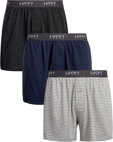 شورت بوكسر رجالي من Lucky Brand - 3 قطع من الملابس الداخلية القطنية فائقة النعومة والمريحة للرجال مع زر، درزة داخلية 4 بوصات in Kuwait
