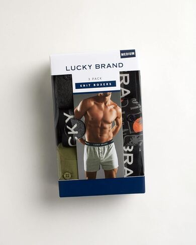 Lucky Brand Mens Boxer Shorts - 3 Pack Super Soft Knit Relaxed Fit Cotton Underwear Boxers for Men with Button Fly, 4" Inseam in Kuwait