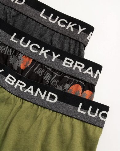 Lucky Brand Mens Boxer Shorts - 3 Pack Super Soft Knit Relaxed Fit Cotton Underwear Boxers for Men with Button Fly, 4" Inseam in Kuwait