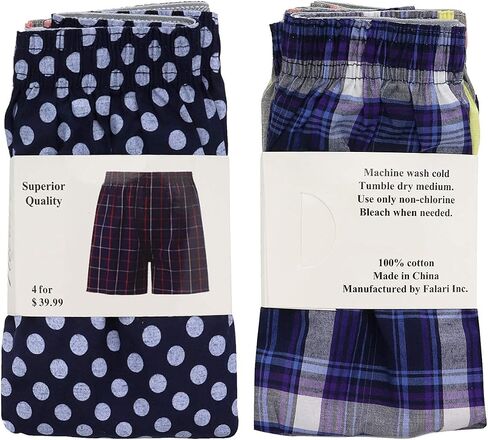 Falari 4-Pack Men's Boxer Underwear 100% Cotton Premium Quality in Saudi Arabia