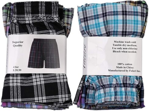 Falari 4-Pack Men's Boxer Underwear 100% Cotton Premium Quality in Saudi Arabia