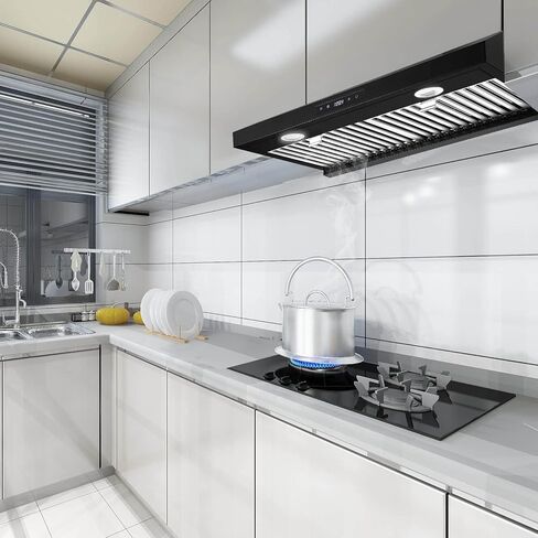 SNDOAS Range Hood 30 بوصة تحت الخزانة، غطاء المطبخ الأسود مع 600 CFM، الفولاذ المقاوم للصدأ فوق أغطية تنفيس الموقد، غطاء مطبخ مجاري مع لوحة تحكم تعمل باللمس، 3 مروحة عادم تنفيس السرعة، محركات مزدوجة in Kuwait