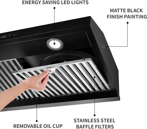 SNDOAS Range Hood 30 بوصة تحت الخزانة، غطاء المطبخ الأسود مع 600 CFM، الفولاذ المقاوم للصدأ فوق أغطية تنفيس الموقد، غطاء مطبخ مجاري مع لوحة تحكم تعمل باللمس، 3 مروحة عادم تنفيس السرعة، محركات مزدوجة in Kuwait