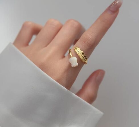 MYTHJING JEWEL Bell Flower Elegant Leaf 925Sterling Silver Adjustable Ring in Saudi Arabia