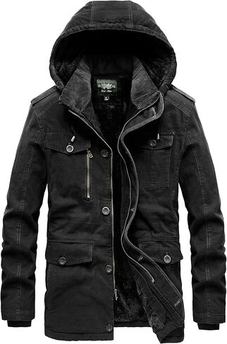 JYG Men's Winter Military Jacket Warm Parka Jacket Thicken Cotton Coat with Removable Hood in Saudi Arabia