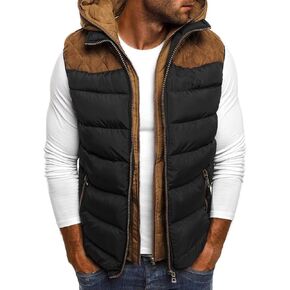 Quilted Vest For Men,Warm Zip Up Puffer Vest Solid Comfy Sleeveless Outerwear Cozy Hooded Waistcoat in Saudi Arabia