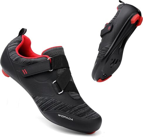 Unisex Cycling Shoes Compatible with pelaton Bike Road Biking Shoes Men's Peleton Bicycle Indoor Riding Spin Shoes with Look Delta Cleats for Men and Women SPD Clip On Spining (Black-Red, M5) in Saudi Arabia