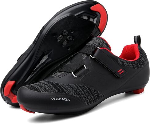Unisex Cycling Shoes Compatible with pelaton Bike Road Biking Shoes Men's Peleton Bicycle Indoor Riding Spin Shoes with Look Delta Cleats for Men and Women SPD Clip On Spining (Black-Red, M5) in Saudi Arabia