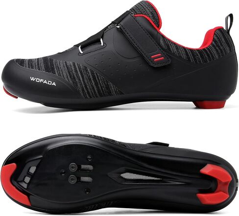 Unisex Cycling Shoes Compatible with pelaton Bike Road Biking Shoes Men's Peleton Bicycle Indoor Riding Spin Shoes with Look Delta Cleats for Men and Women SPD Clip On Spining (Black-Red, M5) in Saudi Arabia