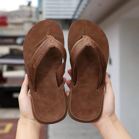 AX BOXING Mens Flip Flops Leather Thong Sandals Casual Comfort Slides Slippers in Kuwait