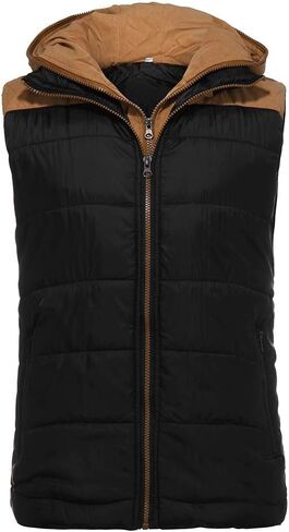 Quilted Vest For Men,Warm Zip Up Puffer Vest Solid Comfy Sleeveless Outerwear Cozy Hooded Waistcoat in Saudi Arabia
