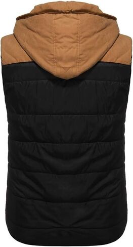Quilted Vest For Men,Warm Zip Up Puffer Vest Solid Comfy Sleeveless Outerwear Cozy Hooded Waistcoat in Saudi Arabia