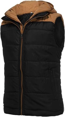 Quilted Vest For Men,Warm Zip Up Puffer Vest Solid Comfy Sleeveless Outerwear Cozy Hooded Waistcoat in Saudi Arabia