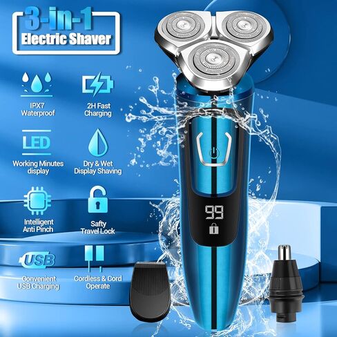 Gbuild Electric Razor for Men,Electric Shavers for Men Wet Dry,Rechargeable Mens Electric Shavers Razor Man Shaving Waterproof for Teens Cordless,USB Travel Face Shaver Rotary with Beard/Nose Trimmer in Saudi Arabia