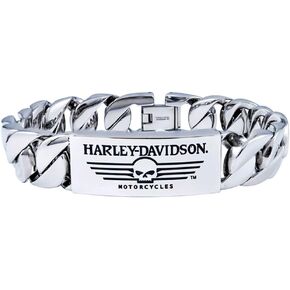 Harley-Davidson Men's Willie G Skull Steel ID Curb Link Bracelet HSB0140 (7.5) in Saudi Arabia